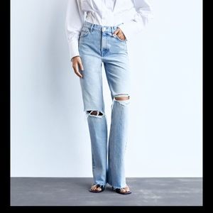 ZARA wide leg hi rose jeans blue lightwash denim